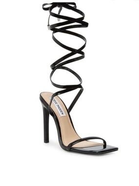 Steve Madden Uplift Black Patent Lace Up Stiletto Sandals size 8. Worn once